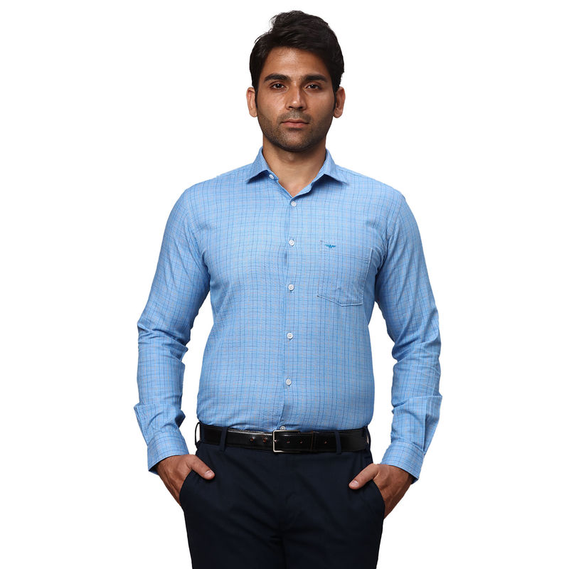 Park Avenue Slim Fit Checkered Blue Formal Shirt (40)