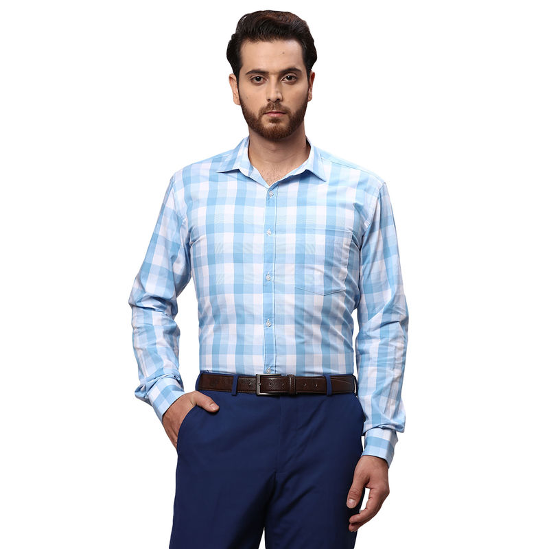 Park Avenue Slim Fit Checkered Blue Formal Shirt (44)