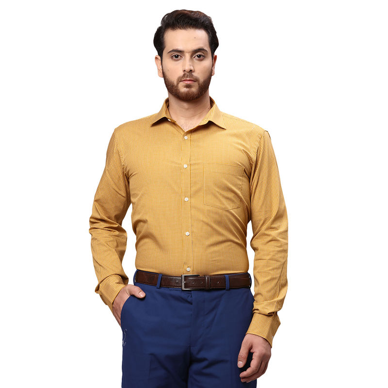 Park Avenue Slim Fit Checkered Yellow Formal Shirt (39)