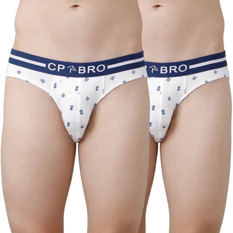 CP BRO Printed Briefs with Exposed Waistband Value - White (Pack of 2) (XL)