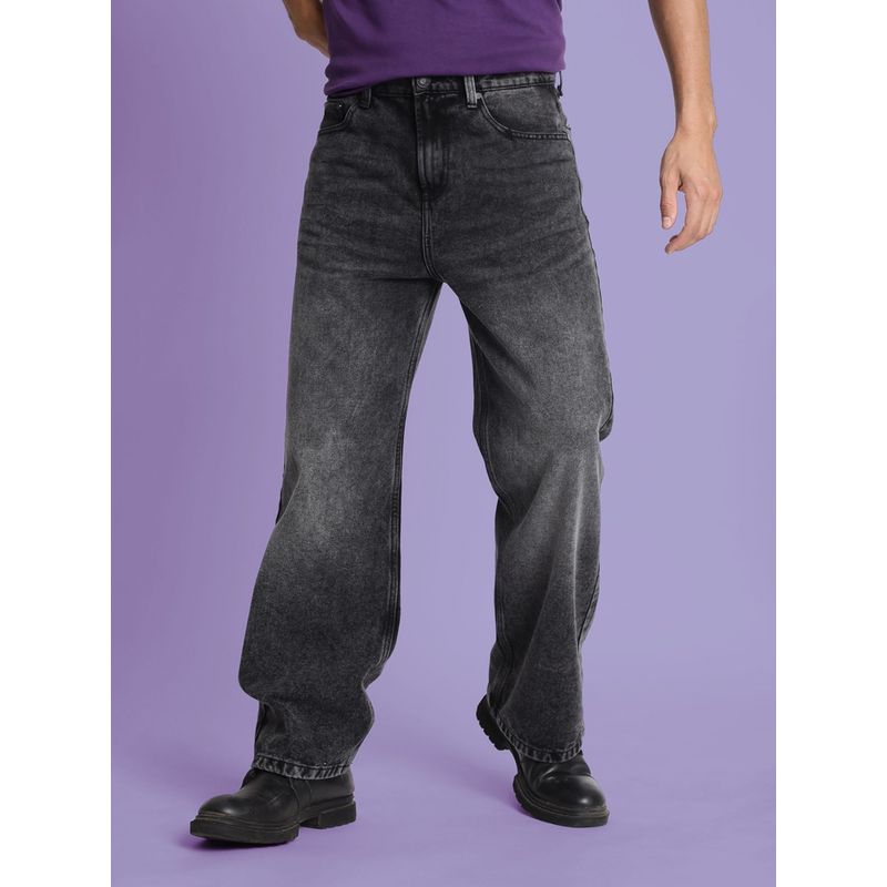 Bene Kleed Men Charcoal Wide Leg Heavy Fade Jeans (36)
