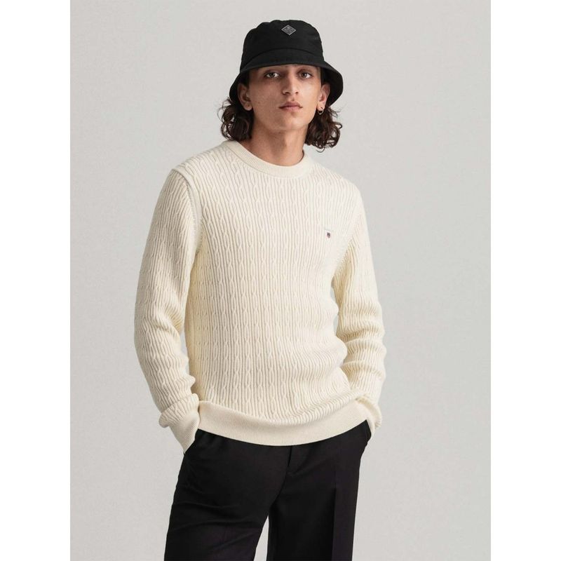 GANT Men Cream Patterned Regular Fit Sweater (M)