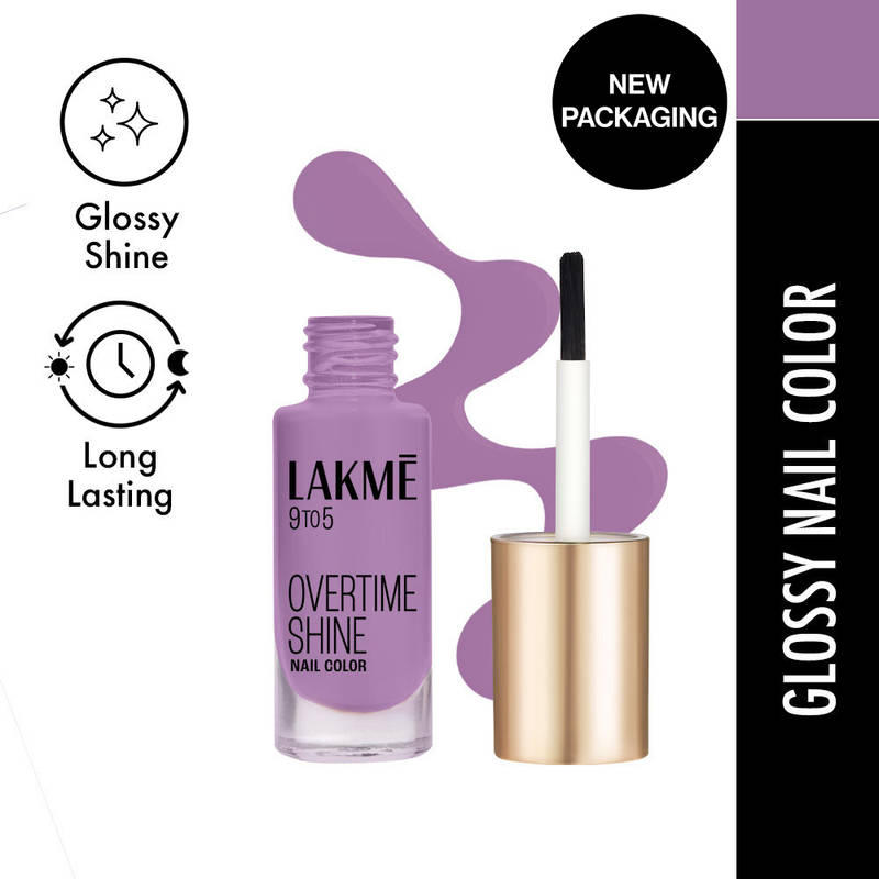 Lakme 9 To 5 Overtime Shine Long-lasting Nail Color, Intense Glossy Shine , Lilac Link
