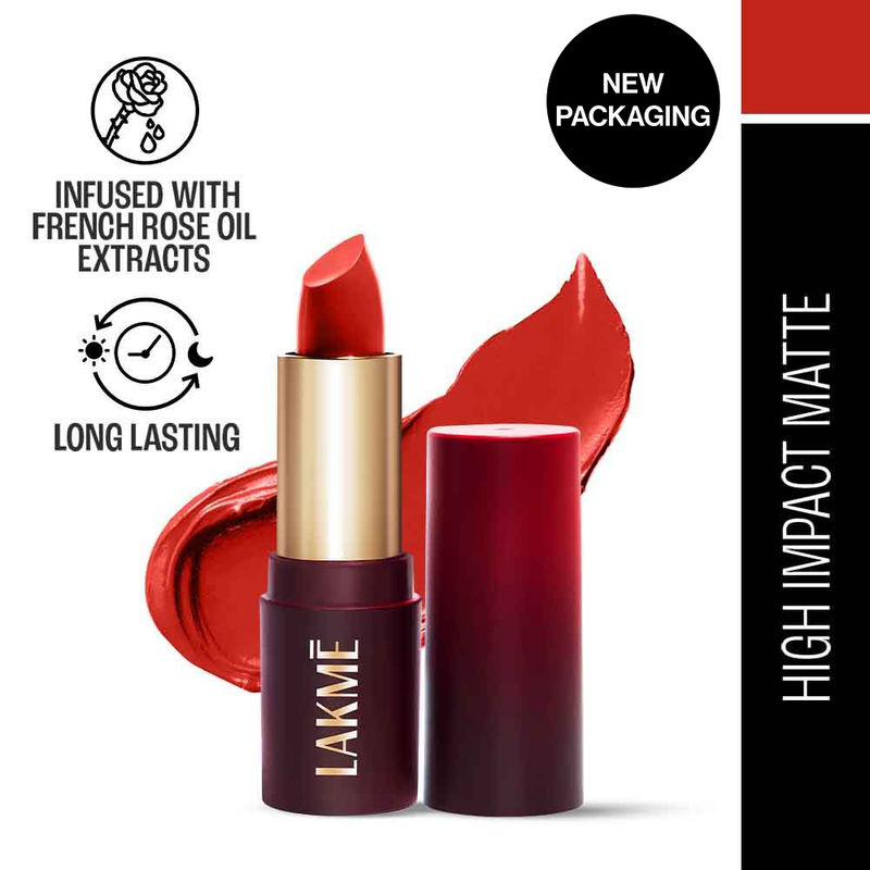 Lakme Forever Matte Lipstick, Made With French Rose Oil Extracts , Red Rose