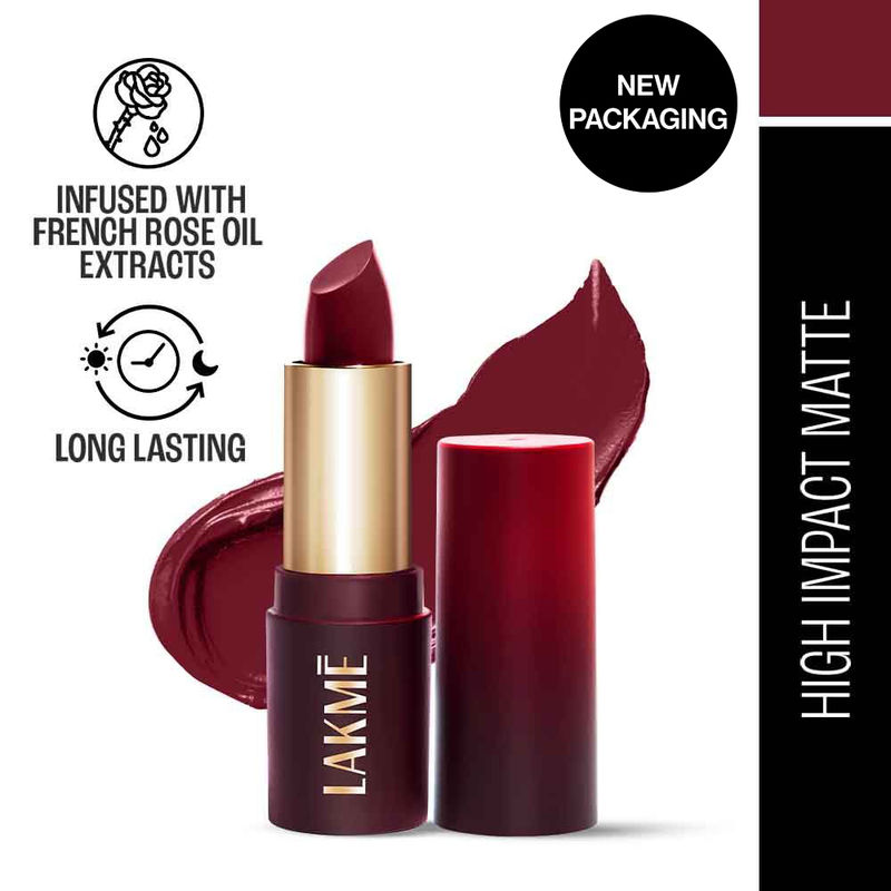 Lakme Forever Matte Lipstick, Made With French Rose Oil Extracts , Plum Obsession