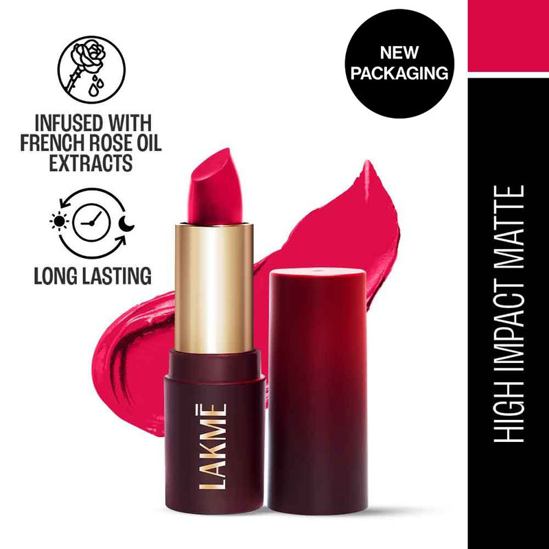 Lakme Forever Matte Lipstick, Made With French Rose Oil Extracts , Pink Ruby