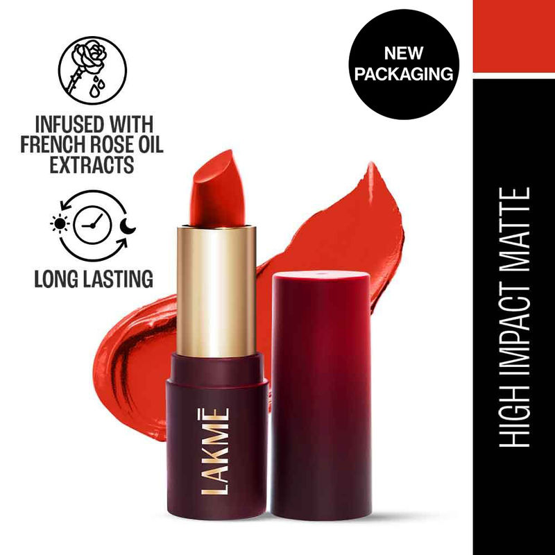 Lakme Forever Matte Lipstick, Made With French Rose Oil Extracts, Orange Blossom