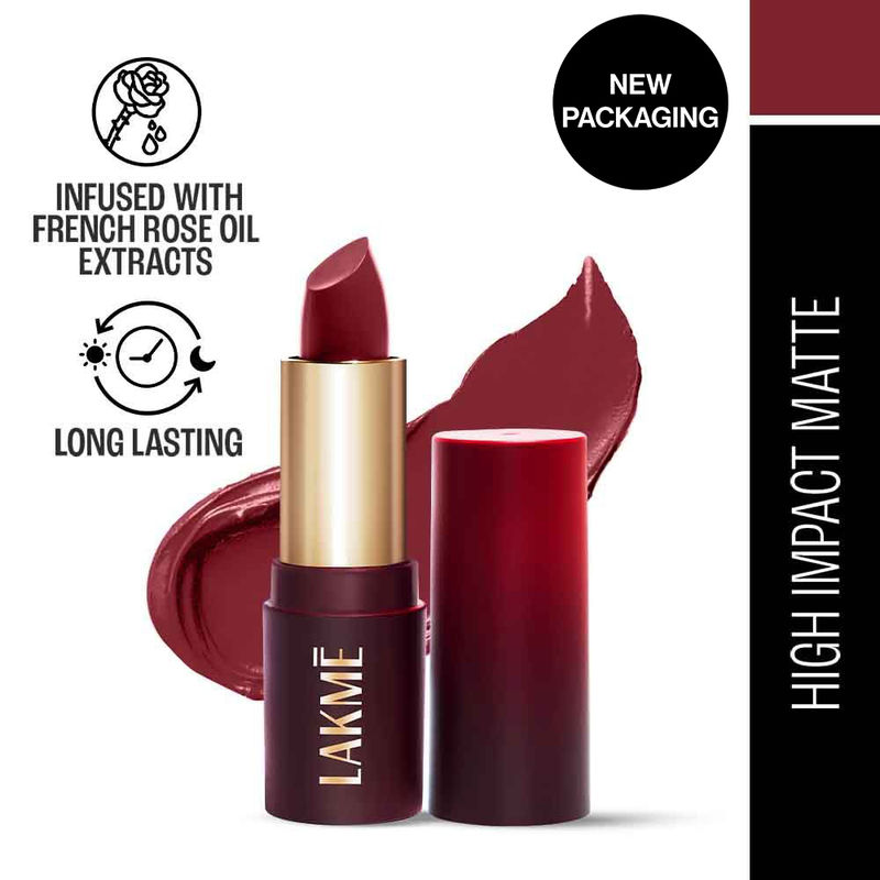 Lakme Forever Matte Lipstick, Made With French Rose Oil Extracts , Burgundy Bloom