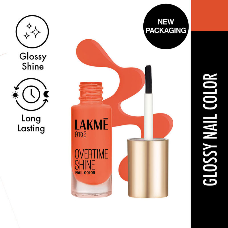 Lakme 9 To 5 Overtime Shine Long-lasting Nail Color, Intense Glossy Shine , Peach Blossom