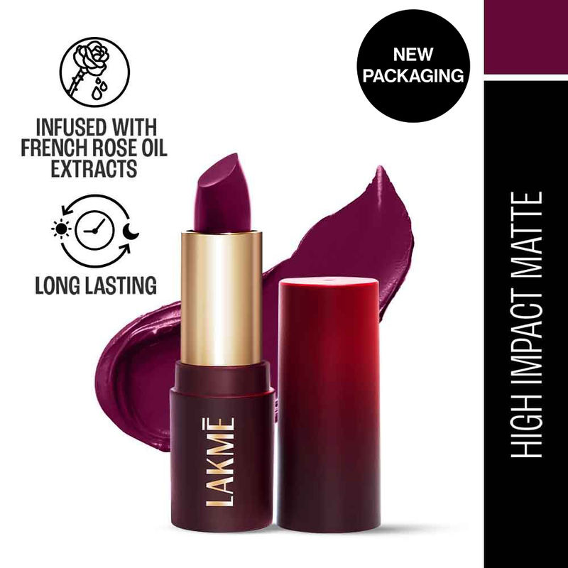 Lakme Forever Matte Lipstick, Made With French Rose Oil Extracts, Purple Diamond