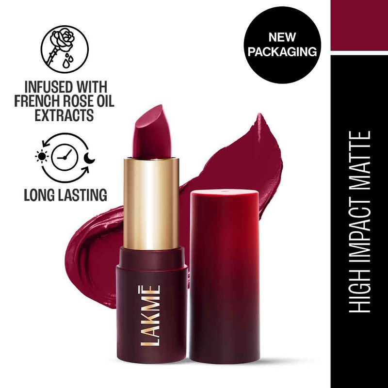 Lakme Forever Matte Lipstick, Made With French Rose Oil Extracts , Red Crimson