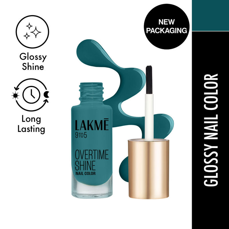 Lakme 9 To 5 Overtime Shine Long-lasting Nail Color, Intense Glossy Shine , Emeraldpower
