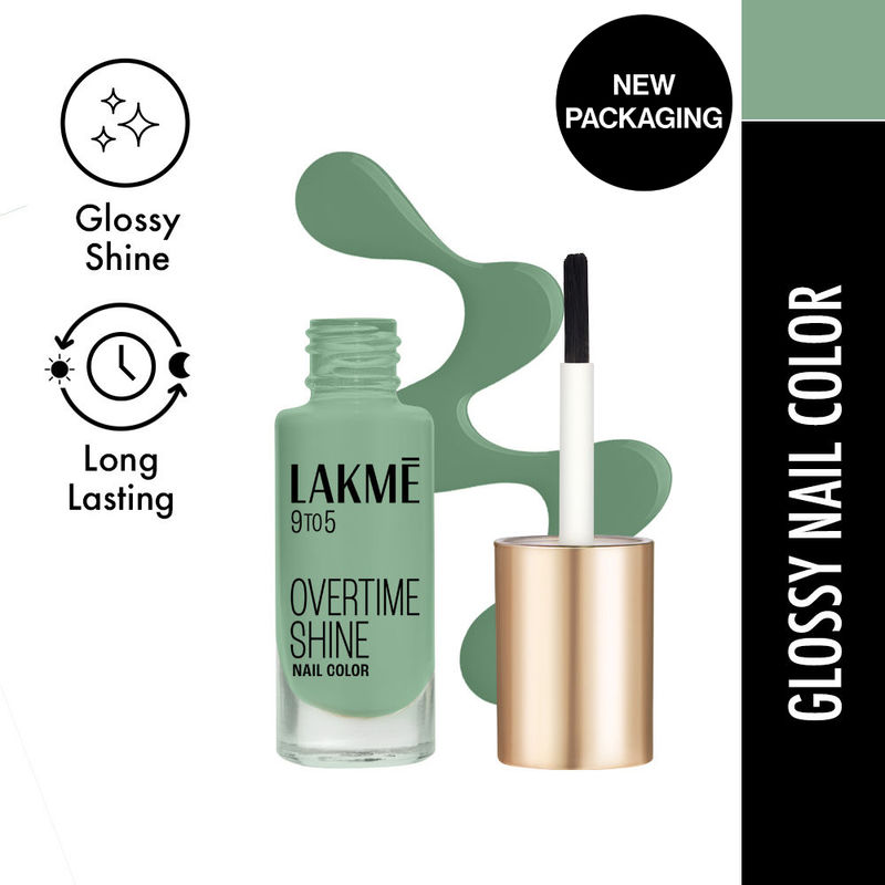 Lakme 9 To 5 Overtime Shine Long-lasting Nail Color, Intense Glossy Shine , Greenpistachio
