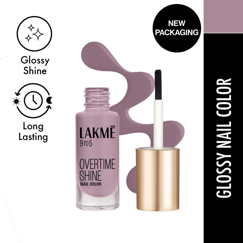 Lakme 9 To 5 Overtime Shine Long-lasting Nail Color, Intense Glossy Shine , Grey Cloud