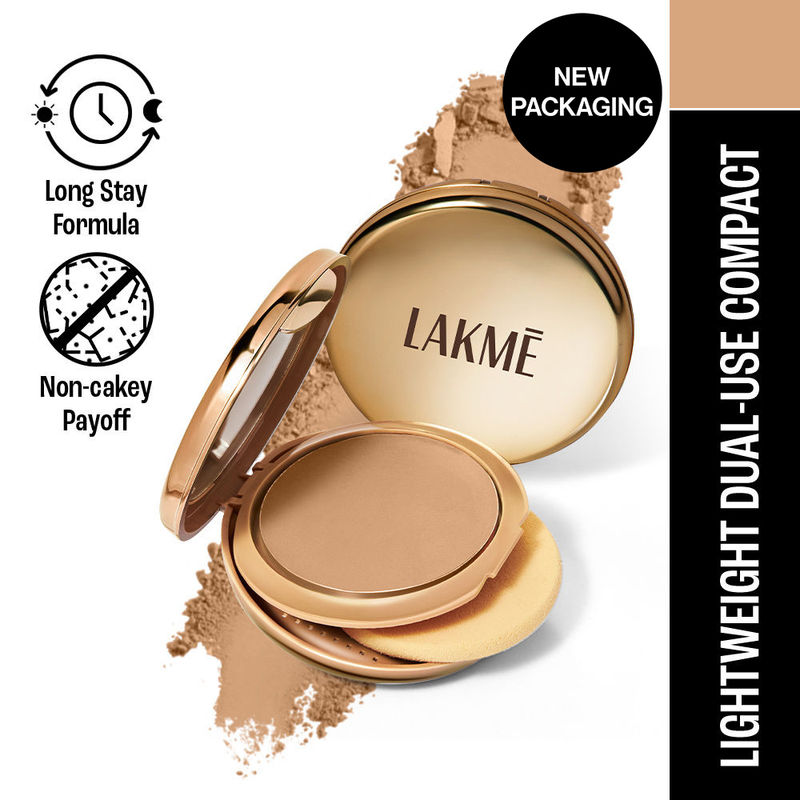 Lakme 9 To 5 Unreal Dual Cover Pressed Powder, 2 In 1 Compact + Foundation , 20 Nude