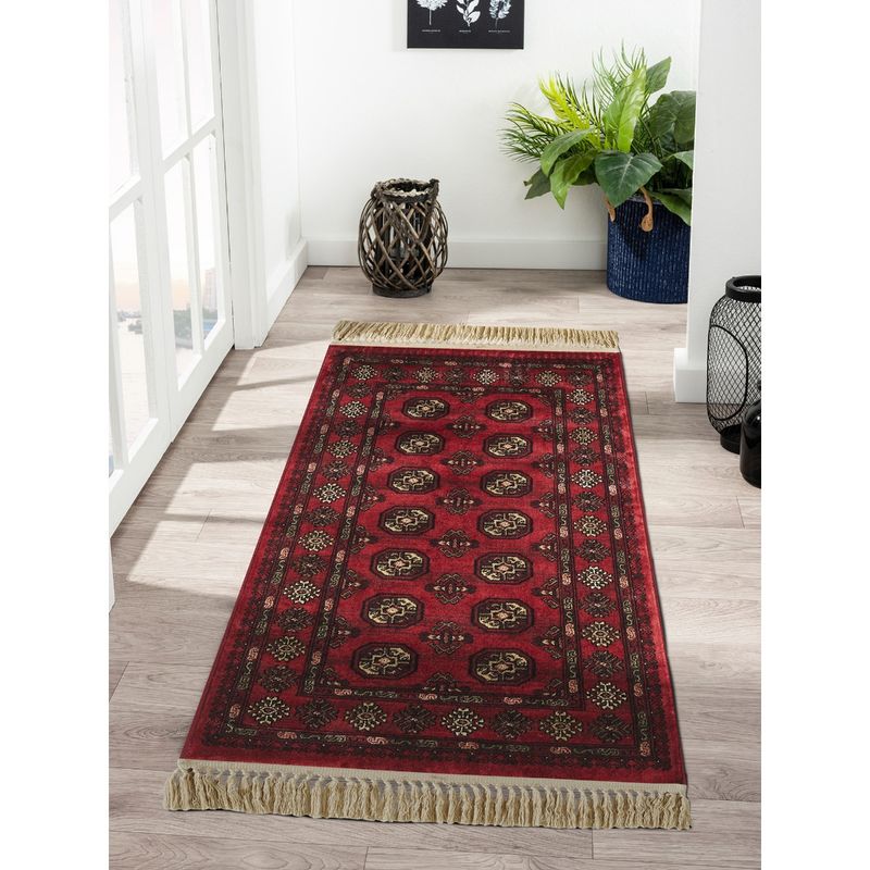 OBSESSIONS Anti-static Machine Made Viscose Classical Runner, Maroon (2x3 Feet)