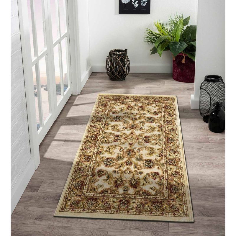 OBSESSIONS Classical Machine Made Viscose Runner, Cream & Beige (2x3 Feet)