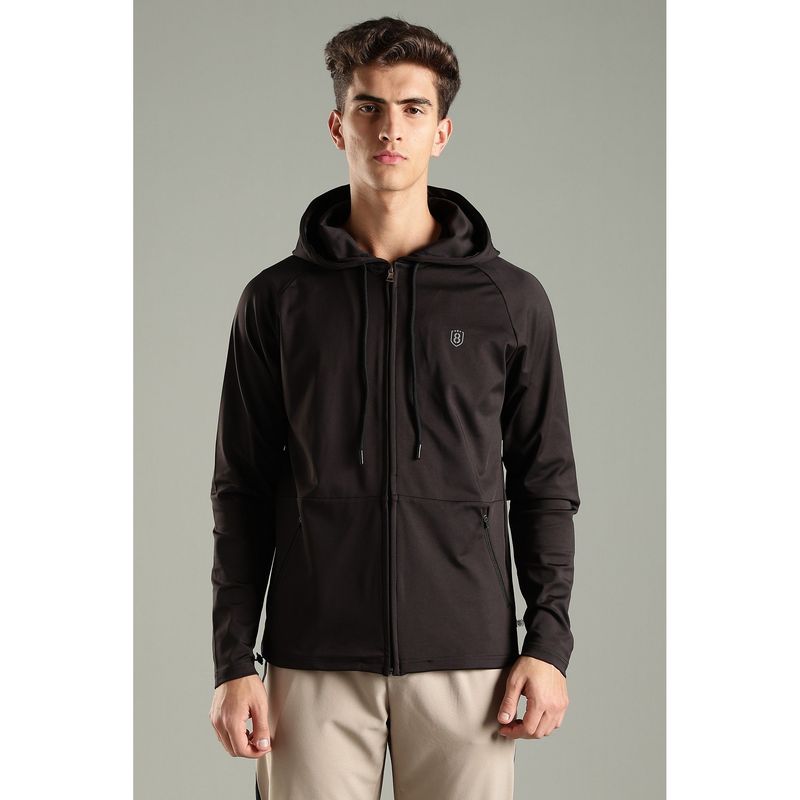 DOMIN8 Men Black Hoodie with Drawstring Adjustment (S)