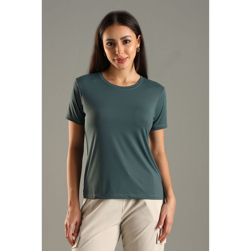 DOMIN8 Women Olive Soft and Stretchy Nylon Sports Top (S)