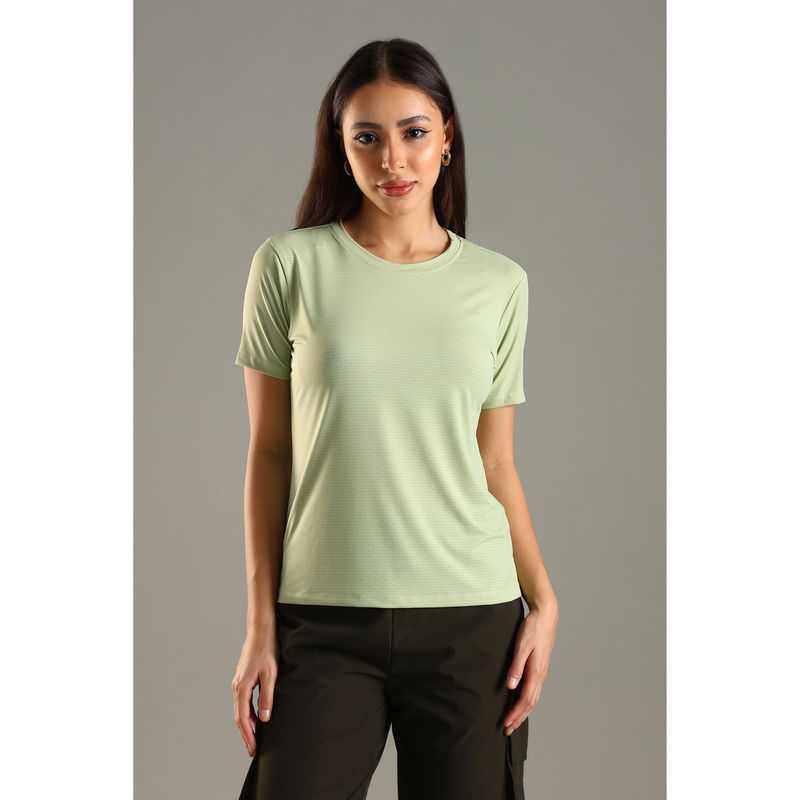 DOMIN8 Women Green Soft and Stretchy Nylon Sports Top (S)