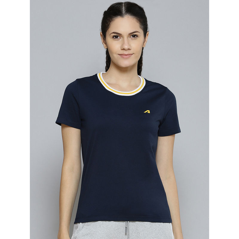 Alcis Women Navy Blue Slim Fit Running T-Shirt (M)