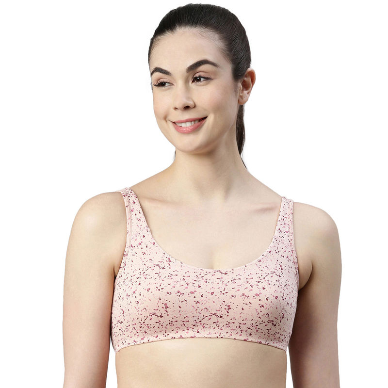Enamor Womens SB06 Non-Padded, Wirefree & High Coverage Low Impact Sports Bra-Marble Flake (S)