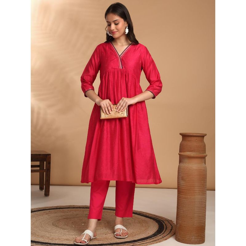 Likha Pure Chanderi Double Layer Angarkha Kurta with Gota Lace Work Pant LIKBAKU007 (Set of 2) (S)