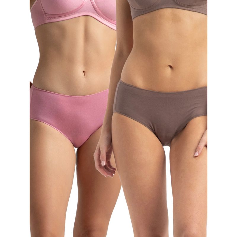 Jockey 1802 Women Micro Modal Elastane Hipster-Cashmere Rose and Deep Taupe (Pack of 2) (L)