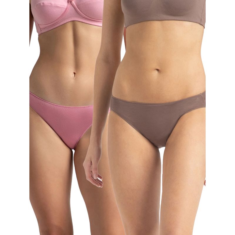 Jockey 1803 Women Micro Modal Elastane Bikini-Cashmere Rose and Deep Taupe (Pack of 2) (M)