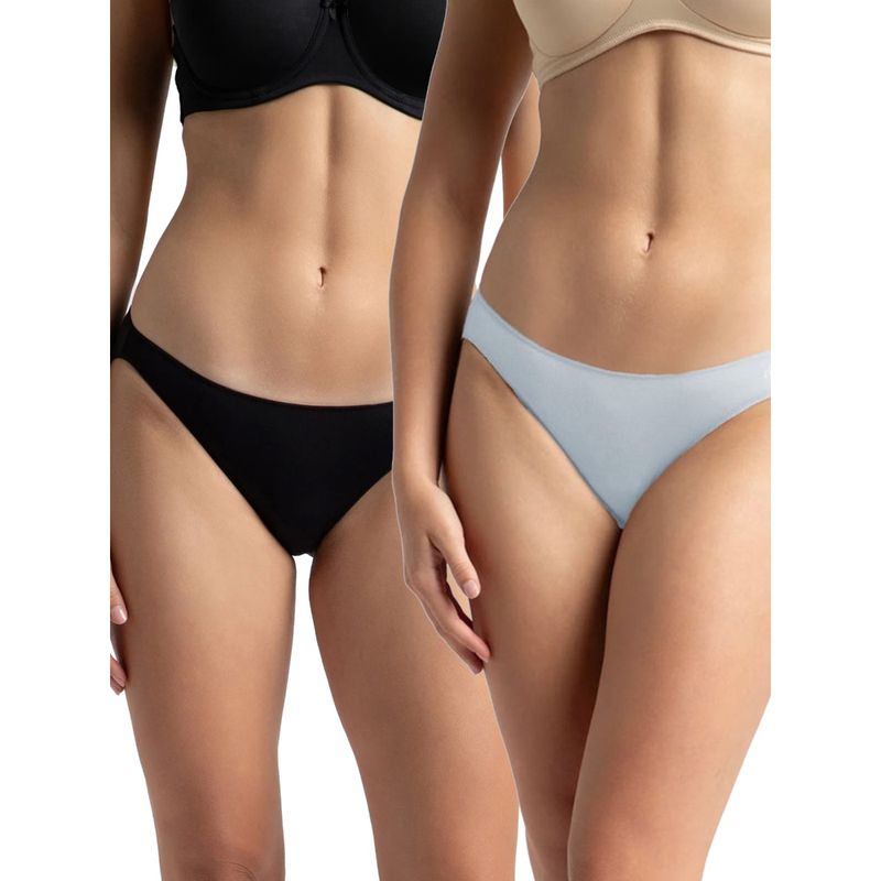 Jockey 1803 Women Micro Modal Elastane Bikini - Kentucky Blue and Black (Pack of 2) (L)