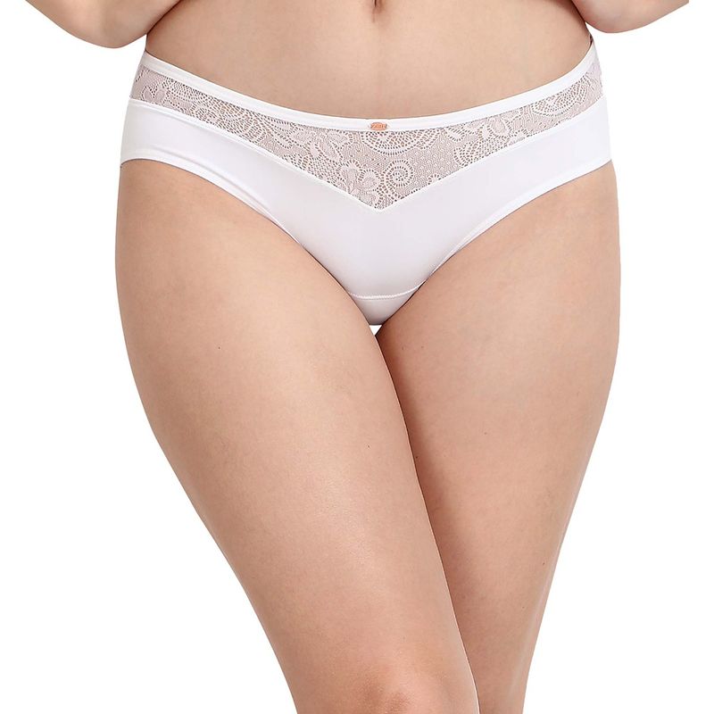 SOIE Mid Rise Medium Coverage Lacy Brief Panty-White (XL)
