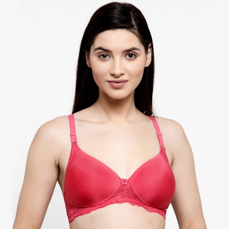 Groversons paris beauty Vintage Lace Padded Non Wired Bra-Coral (36B)