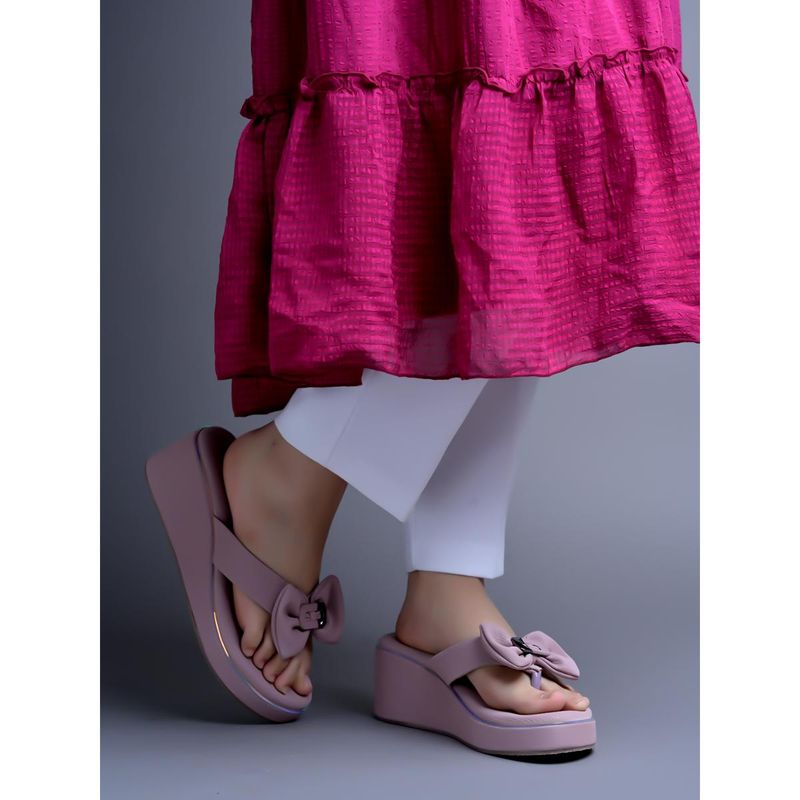 Shoetopia Womens Upper Bow Detailed Peach Wedges Heels (EURO 36)