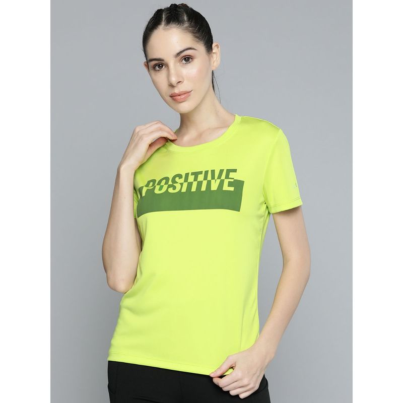 Alcis Women Fluorescent Green Typography Printed Slim Fit T-shirt (XS)