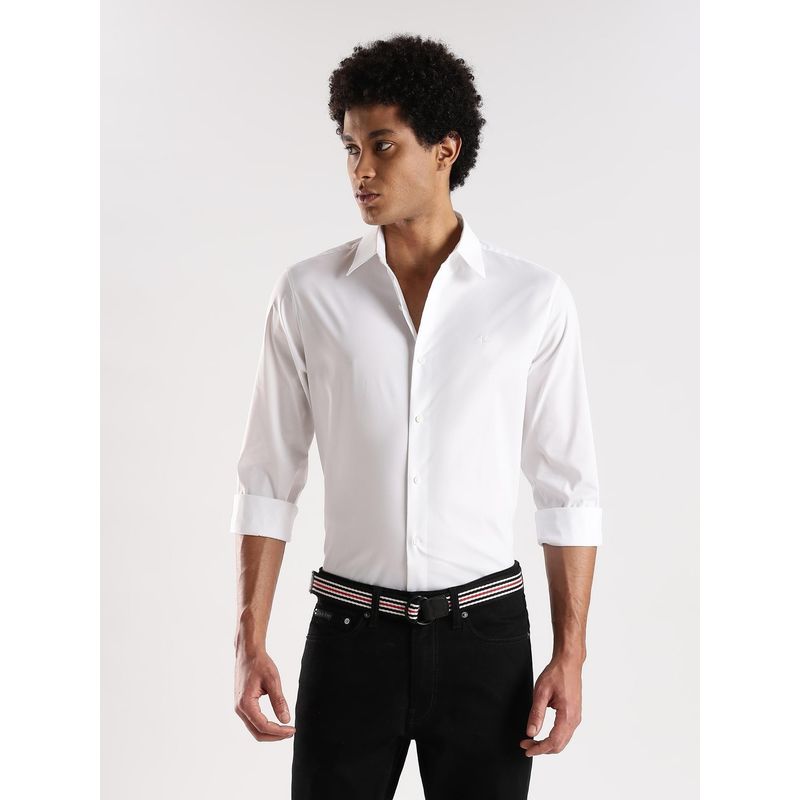Calvin Klein White Solid Regular Fit Cotton Shirt (L)