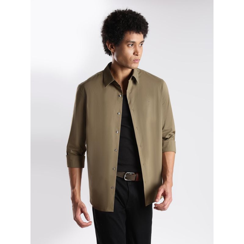 Calvin Klein Green Solid Regular Fit Cotton Shirt (S)