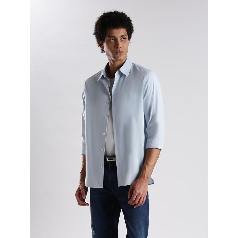 Calvin Klein Blue Solid Regular Fit Cotton Shirt (S)