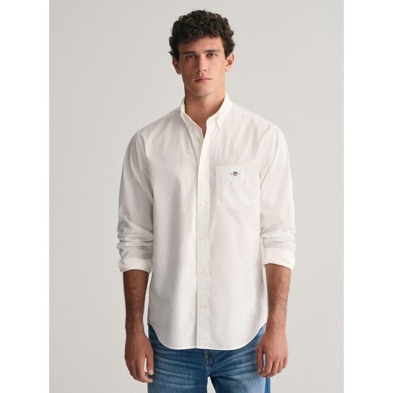 GANT Mens White Button Down Collar Regular Fit Classic Poplin Shirt (S)