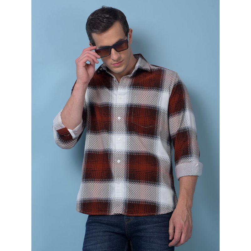 CRIMSOUNE CLUB Mens Red Checked Pure Cotton Corduroy Shirt (L)