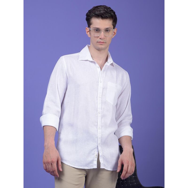 CRIMSOUNE CLUB Mens White Linen Shirt (M)