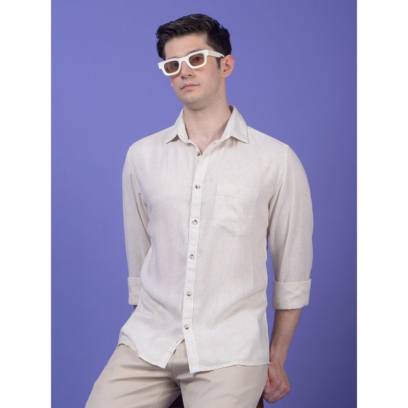 CRIMSOUNE CLUB Mens Off White Linen Shirt (M)
