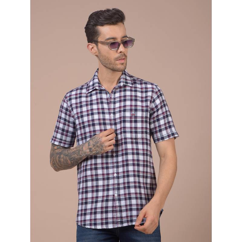 CRIMSOUNE CLUB Mens Red Checked Pure Cotton Shirt (M)