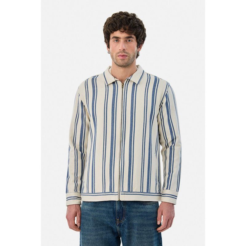 Snitch Cream Stripes Full Sleeves Regular Casual Shackets for Men (M)