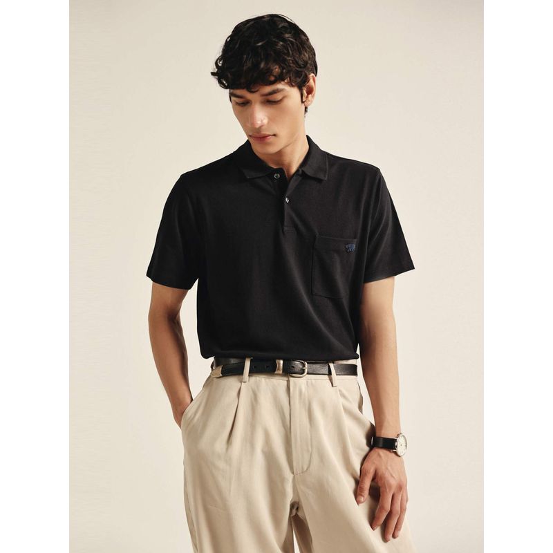 Andamen Black Men's Cotton Lycra Pique Polo T-Shirt (S)