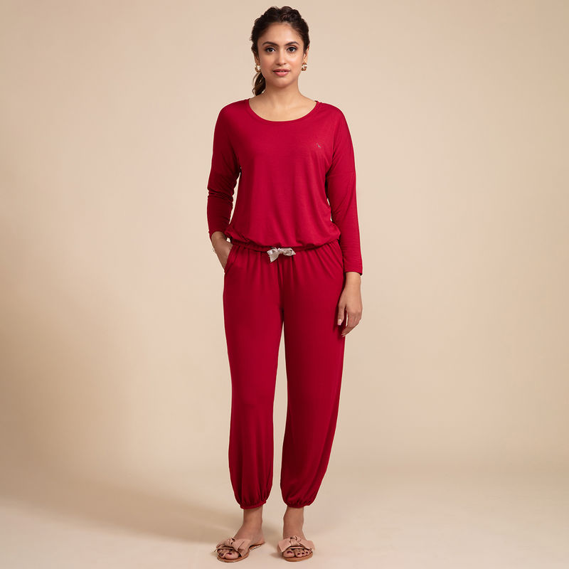 Nykd By Nykaa Sumptuously Soft Modal Lounge Pajama Set of 2 NYS016-Rio Red (2XL)
