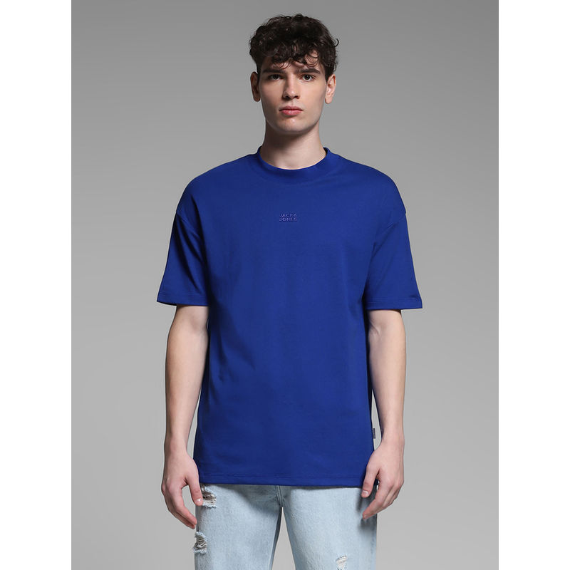 Jack & Jones Blue Solid Regular Fit T-Shirt (M)