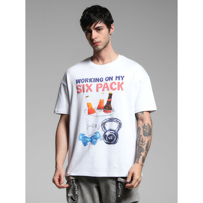 Jack & Jones White Graphic Crew Neck T-Shirt (M)