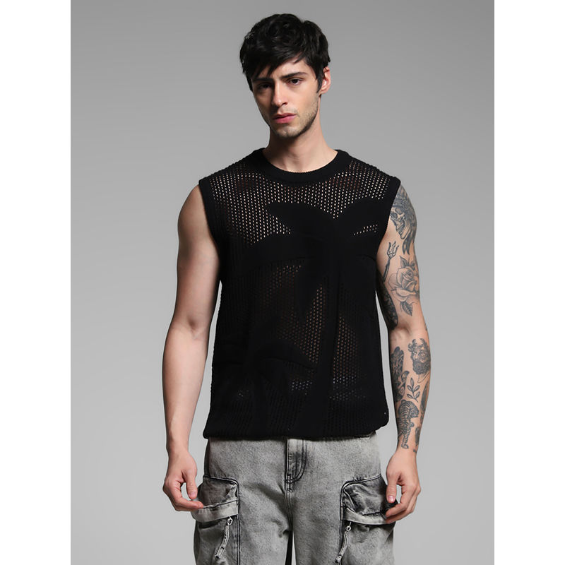 Jack & Jones Black Self Design Regular Fit T-Shirt (M)