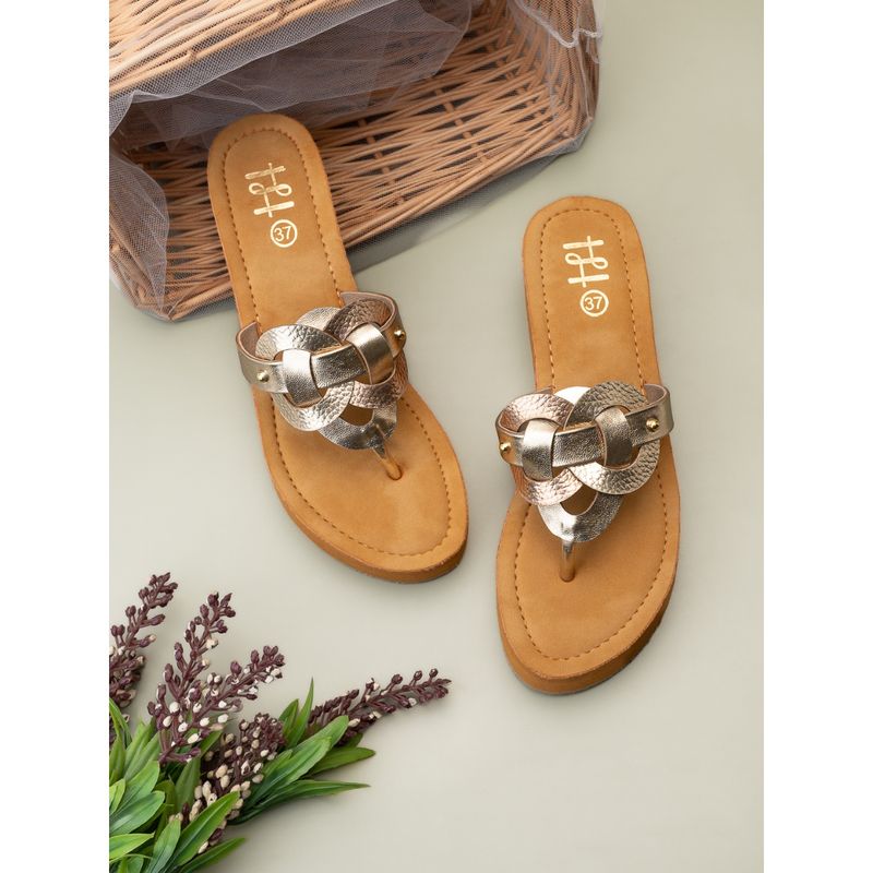 Hydes N Hues Women Gold Open Toe Wedges (EURO 36)