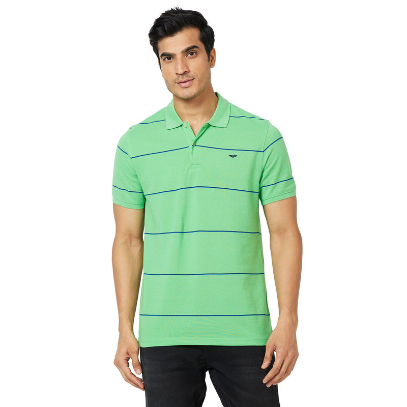 Park Avenue Slim Fit Stripes Green T-Shirt (39)